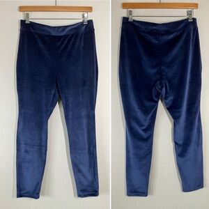 LANDS' END Velour Pull-On Pants Slim Leggings Dark Blue Loungewear Comfy M
